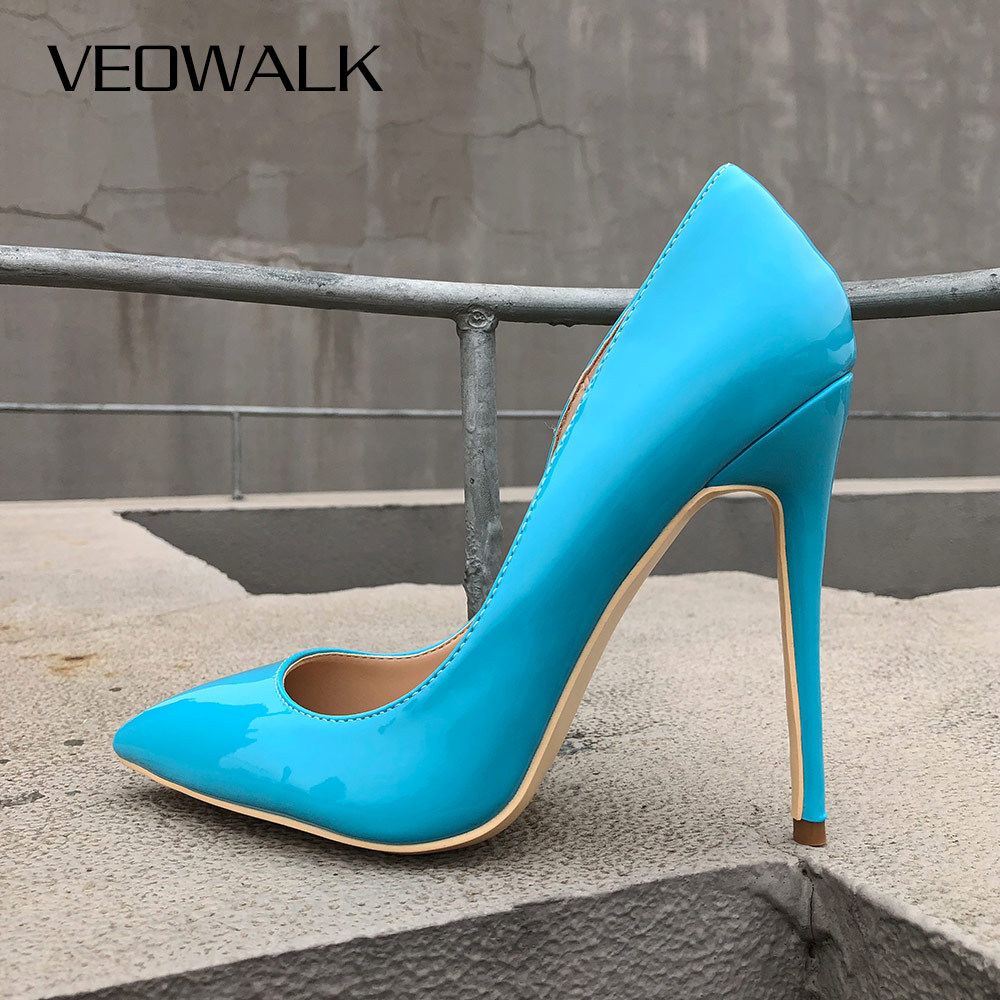Patent Leather Pump - Veowalk Sky Blue Sexy Women Stiletto