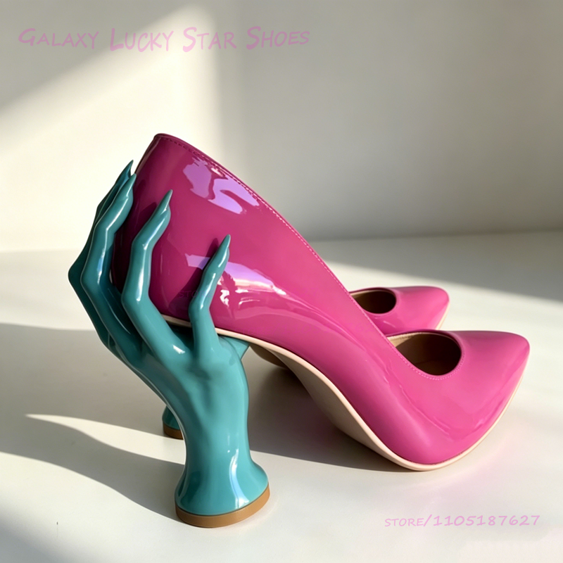 Pink Hand Shaped Strange Heel  – Patent Leather Pump Bewertung und Preis